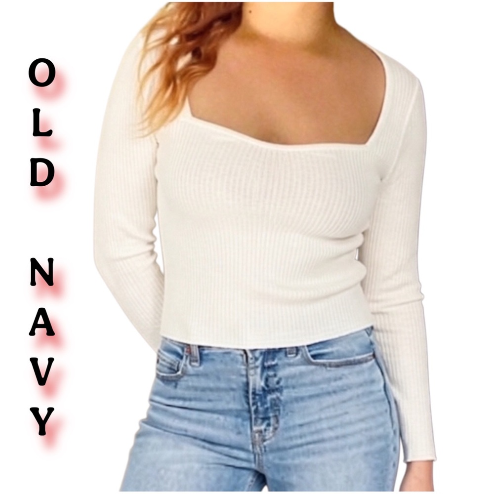 OLD NAVY Sweetheart Neck Rib Knit Long Sleeve Top